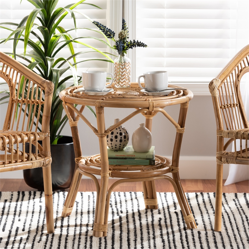 Bowery Hill Modern Bohemian Natural Brown Rattan Coffee Table
