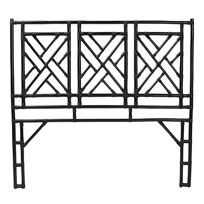 Bowery Hill Natural Rattan Black Headboard King Geometric Openwork Fully Assembled