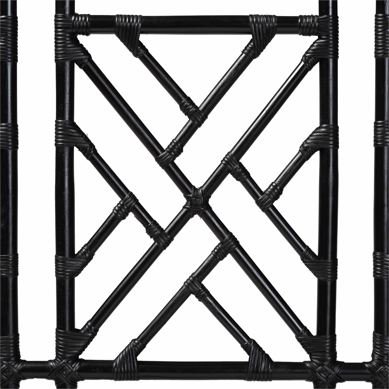Bowery Hill Natural Rattan Black Headboard King Geometric Openwork Fully Assembled