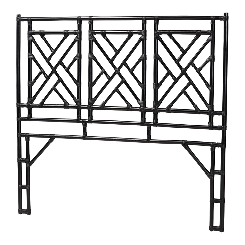 Bowery Hill Natural Rattan Black Headboard King Geometric Openwork Fully Assembled