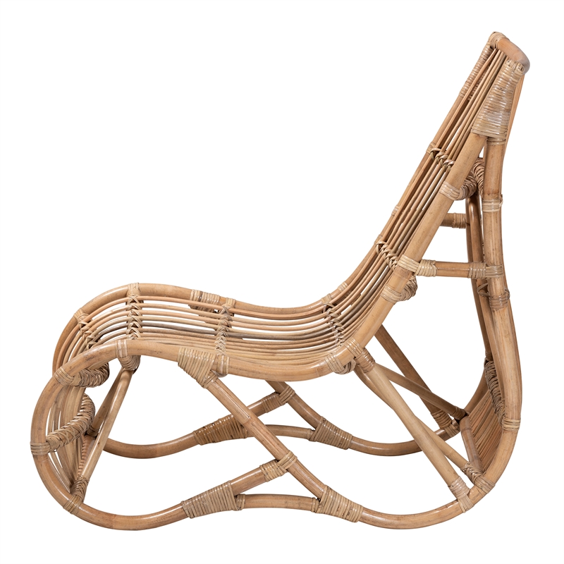 Bowery Hill Contemporary Bohemian Natural Rattan Lounge Chair