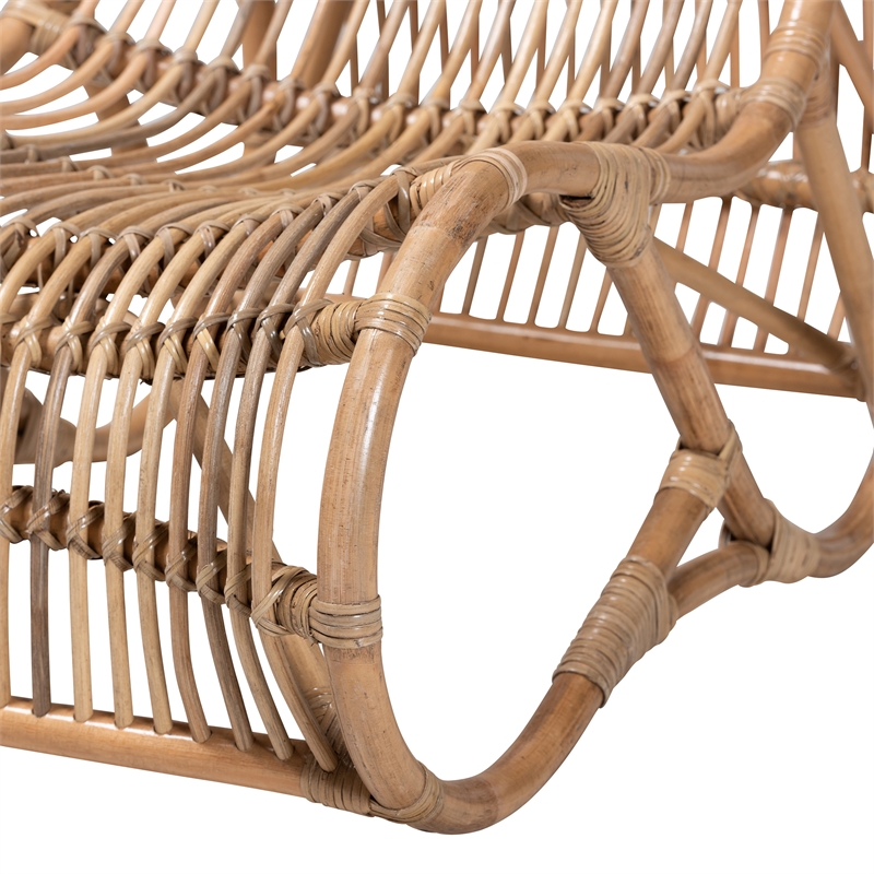 Bowery Hill Contemporary Bohemian Natural Rattan Lounge Chair