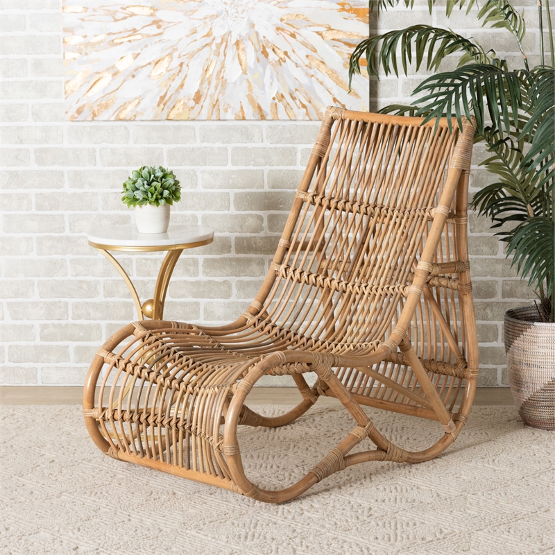 Bowery Hill Contemporary Bohemian Natural Rattan Lounge Chair