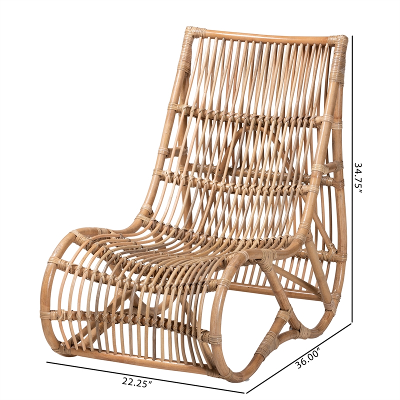 Bowery Hill Contemporary Bohemian Natural Rattan Lounge Chair