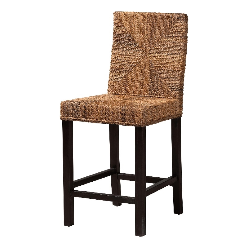 Bowery Hill Dark Brown Mahogany Wood and Seagrass Counter Stool