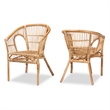 Bowery Hill Modern Natural Brown Rattan 2-Piece Dining Chair Set