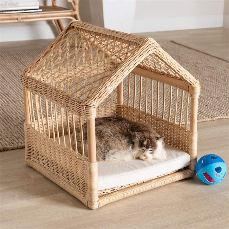 Bowery Hill Contemporary Bohemian Natural Brown Rattan Pet Bed