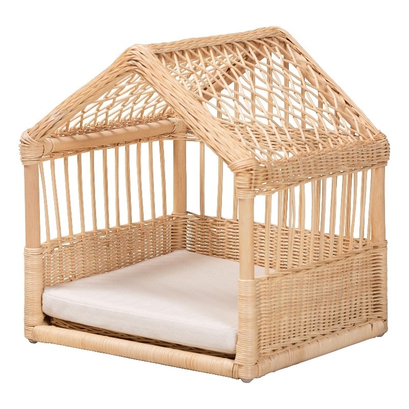 Bowery Hill Contemporary Bohemian Natural Brown Rattan Pet Bed