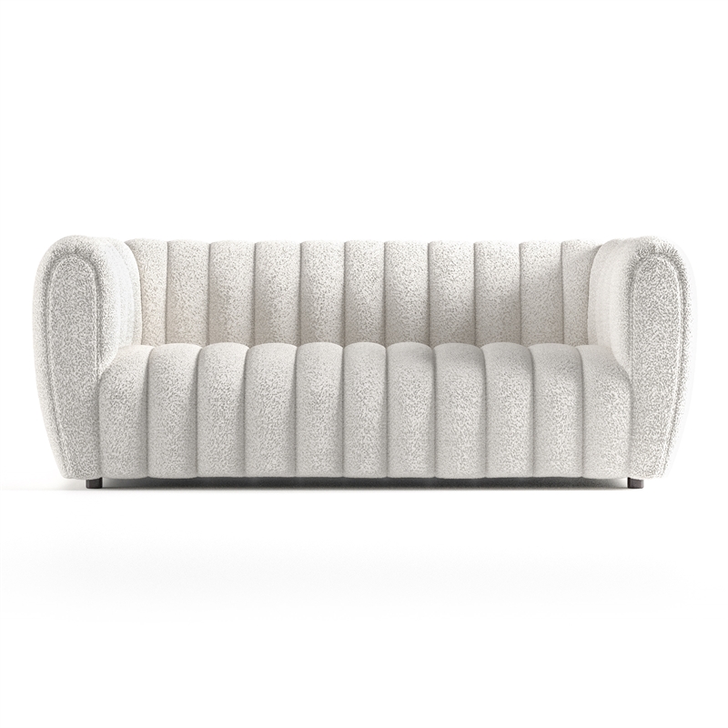 Bowery Hill Modern Boucle Fabric Channel Tufted Sofa in Off White