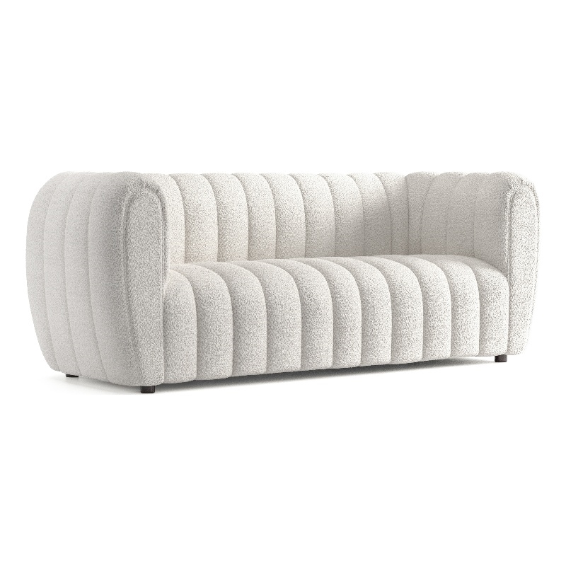 Bowery Hill Modern Boucle Fabric Channel Tufted Sofa in Off White