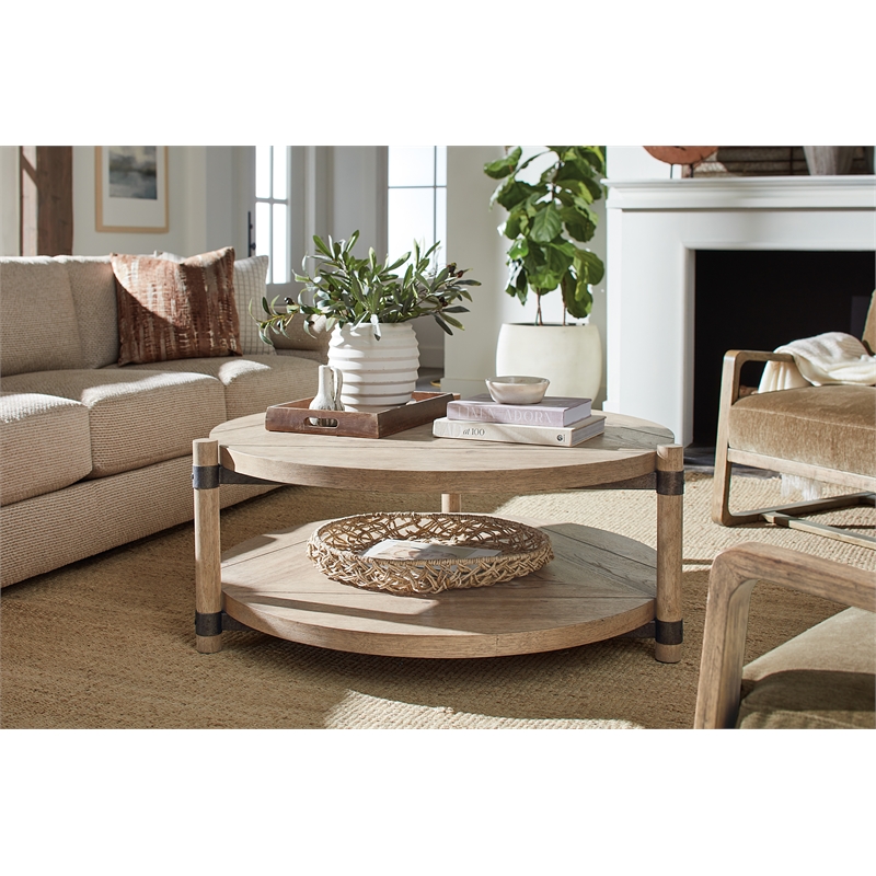 Bowery Hill Modern Round Cocktail Table in Light Natural Wood