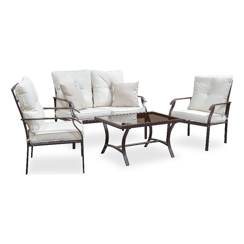 Bowery Hill 4-Piece Beige Outdoor Patio Metal Conversation Set