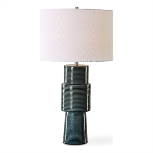 Bowery Hill Contemporary 28&quotH x 15&quotW x 15&quotD Ceramic Table Lamp in Teal