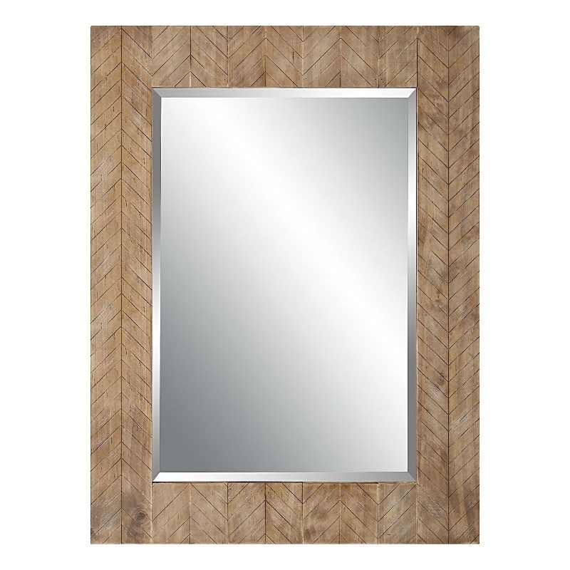 Bowery Hill Chevron Pattern Coastal MDF Wood Mirror in Natural