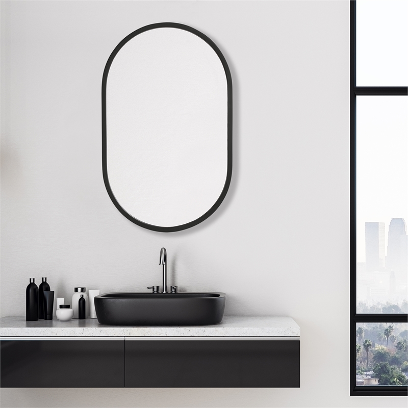 Bowery Hill Contemporary PVC Vinyl Mirror in Matte Black Finish
