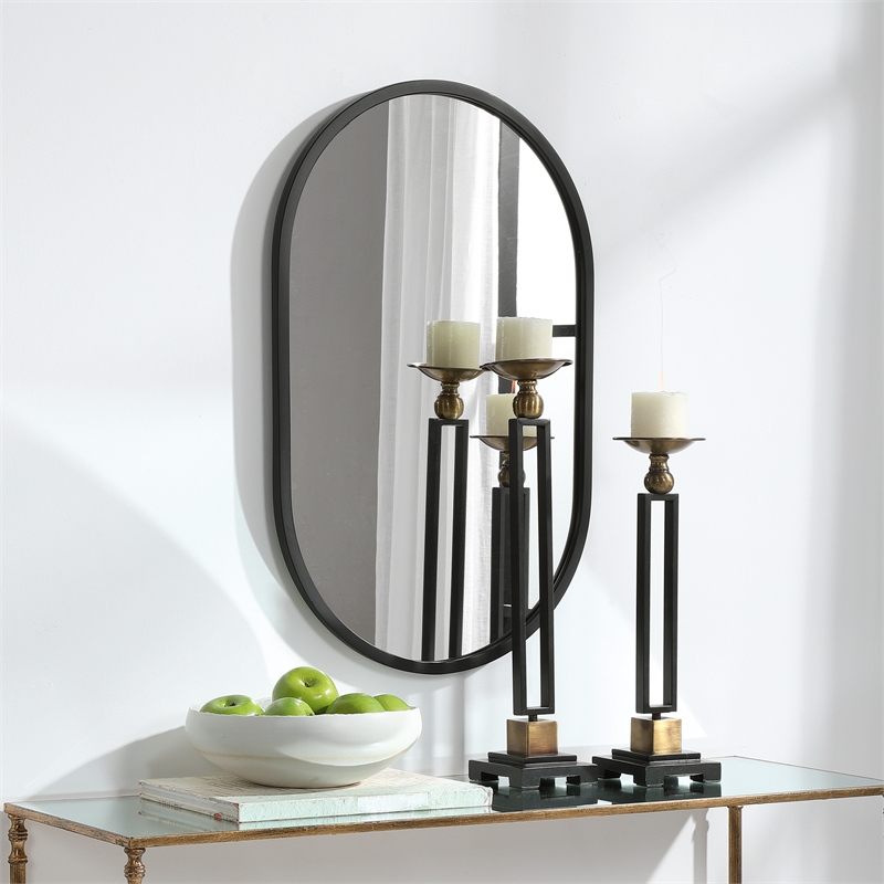 Bowery Hill Contemporary PVC Vinyl Mirror in Matte Black Finish