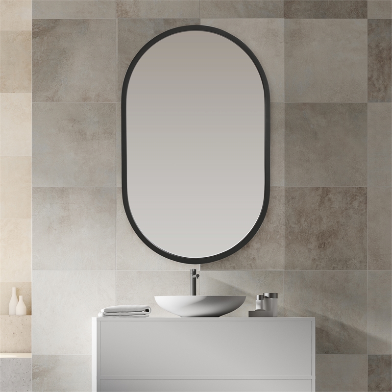 Bowery Hill Contemporary PVC Vinyl Mirror in Matte Black Finish