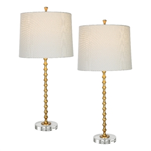 Bowery Hill Crystal and Steel Gold/White Table Lamp Round Coastal 29&quot Unassembled