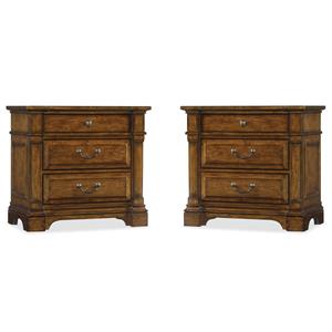Bowery Hill Set of 2 Modern 3-Drawer Nightstands in Brown Wood