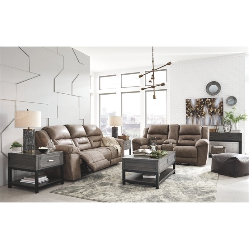 Bowery Hill Contemporary Fabric Reclining Sofa in Light Brown