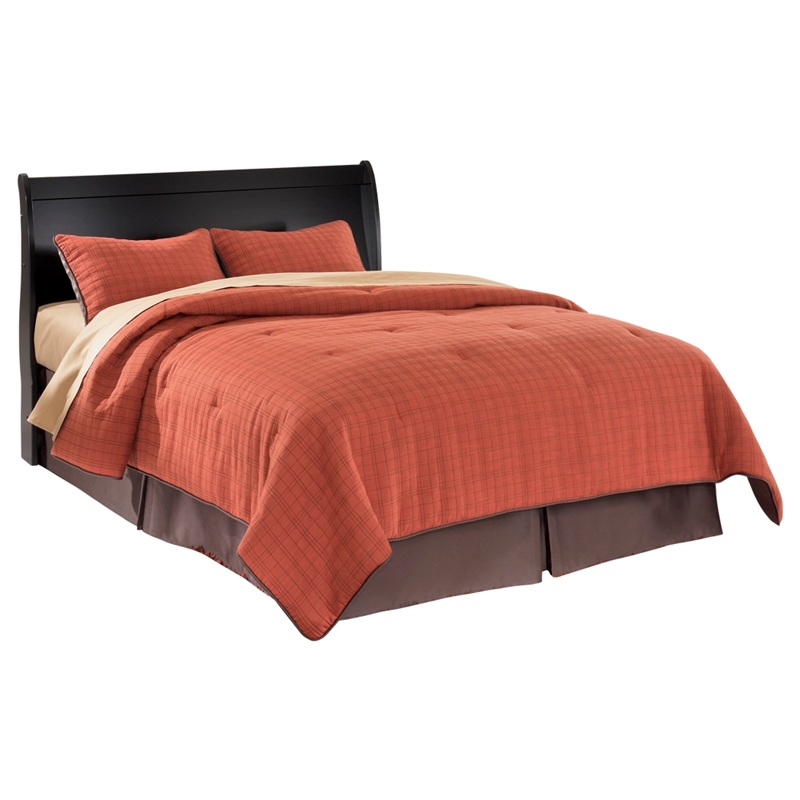 Bowery Hill Transitional Wood Sleigh Queen Headboard in Black