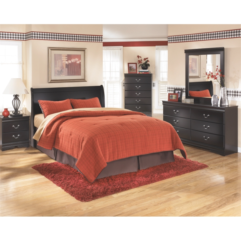 Bowery Hill Transitional Wood Sleigh Queen Headboard in Black