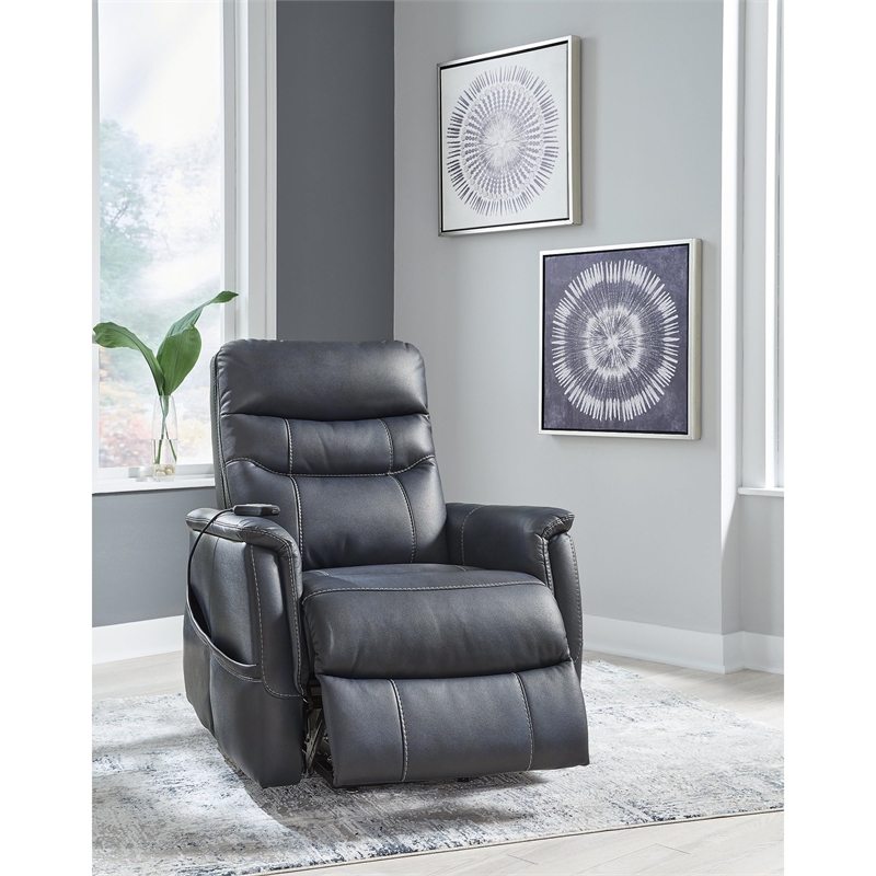 Bowery Hill Contemporary Faux Leather Blue Power Lift Recliner