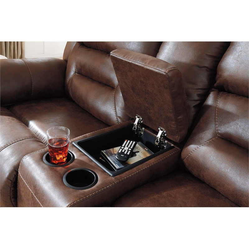 Bowery Hill Contemporary Fabric Reclining Loveseat in Chocolate
