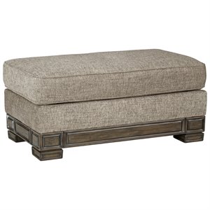 Bowery Hill Traditional Fabric Upholstered Ottoman in Sandstone