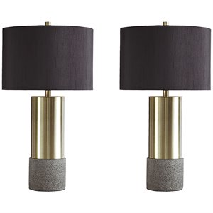 Bowery Hill Metal Gray Table Lamp Drum Shade 27.25&quot Unassembled