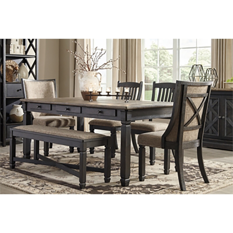 Bowery Hill Transitional Storage Wood Dining Table in Black and Gray