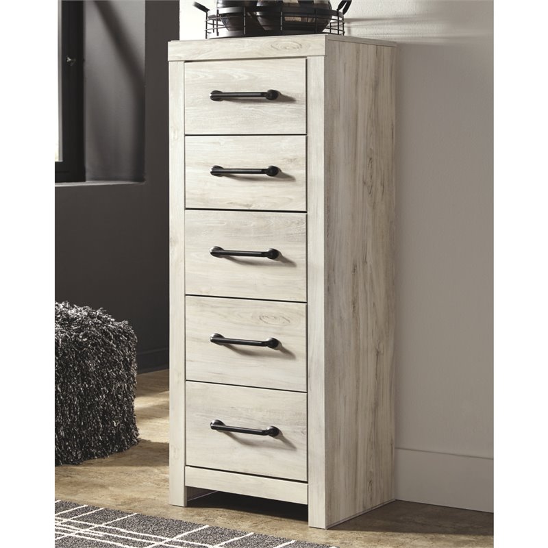 Bowery Hill Modern Engineered Wood Narrow 5 Drawer Chest in Whitewash