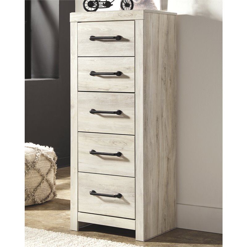 Bowery Hill Modern Engineered Wood Narrow 5 Drawer Chest in Whitewash