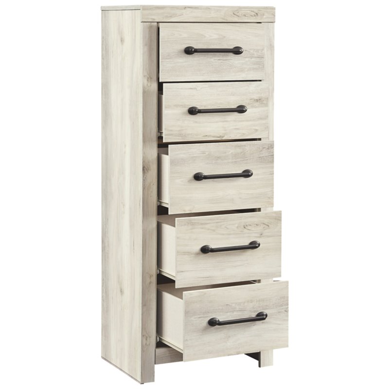 Bowery Hill Modern Engineered Wood Narrow 5 Drawer Chest in Whitewash