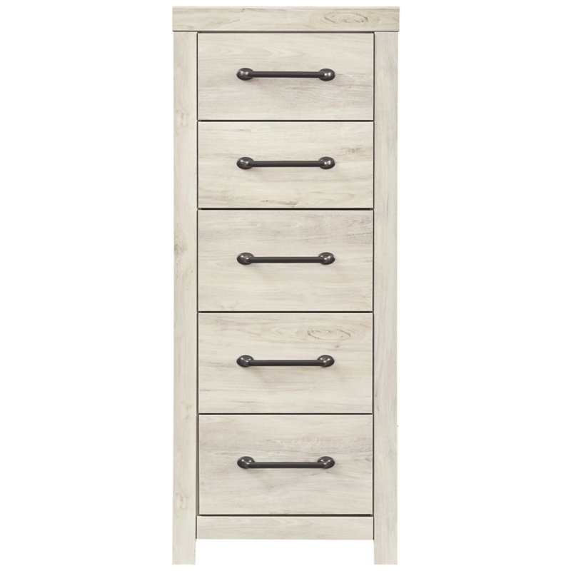 Bowery Hill Modern Engineered Wood Narrow 5 Drawer Chest in Whitewash