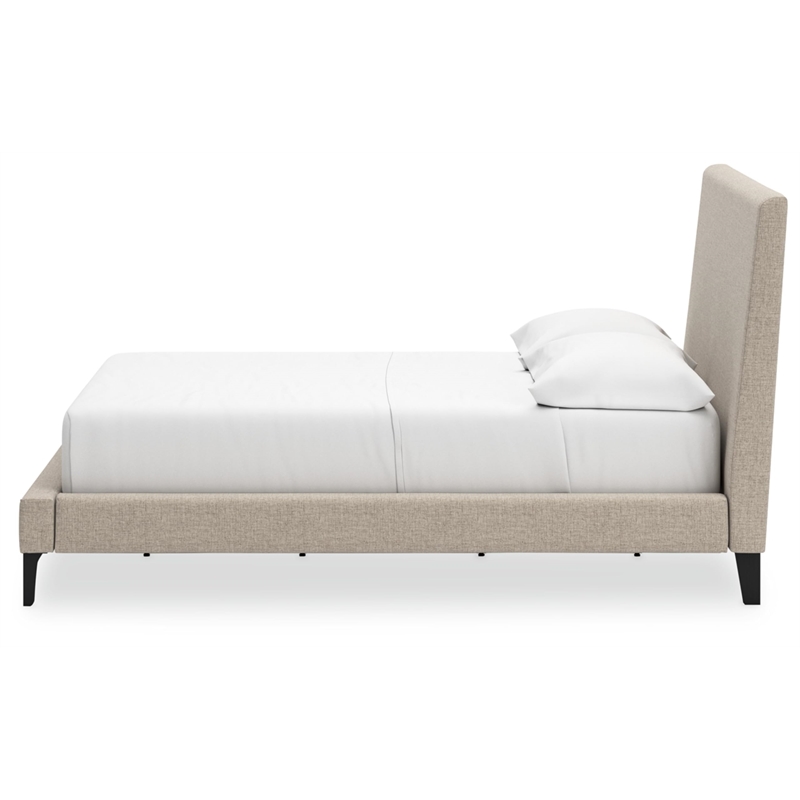 Bowery Hill Beige Engineered Wood Full Upholstered Bed with Roll Slats
