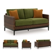 Bowery Hill Contemporary Brown & Green Wicker / Rattan Outdoor Loveseat