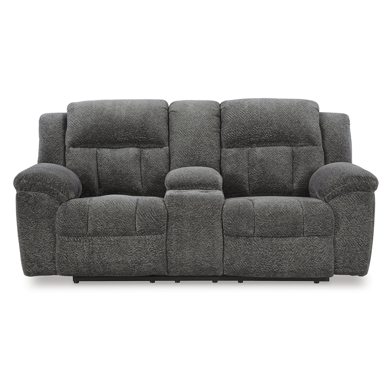 Bowery Hill Contemporary Polyester Gray Reclining Loveseat with Console