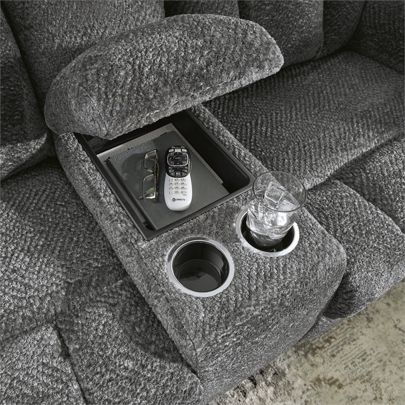 Bowery Hill Contemporary Polyester Gray Reclining Loveseat with Console