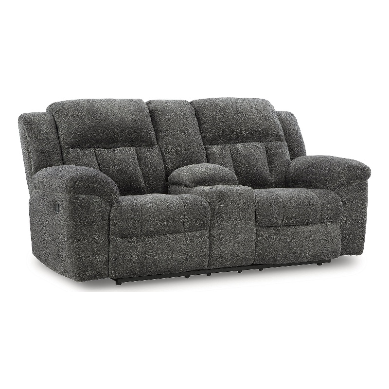 Bowery Hill Contemporary Polyester Gray Reclining Loveseat with Console