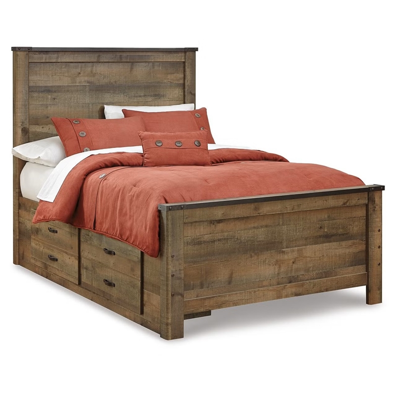 Bowery Hill Farmhouse Wood Full Panel Bed with Underbed Storage in Brown