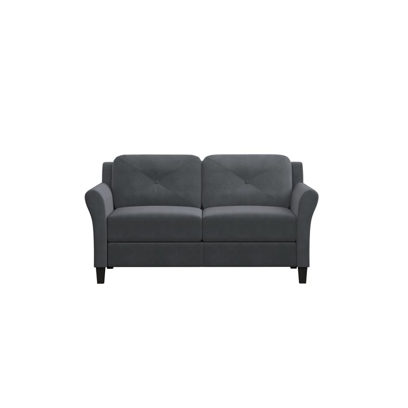 Bowery Hill Set of 2 Dark Gray Microfiber Upholstered Stationary Sofa & Loveseat