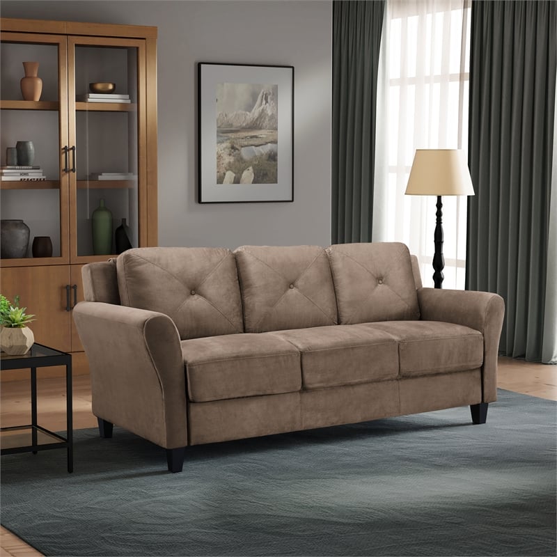 Bowery Hill Set of 2 Brown Microfiber Upholstered Stationary Sofa & Loveseat