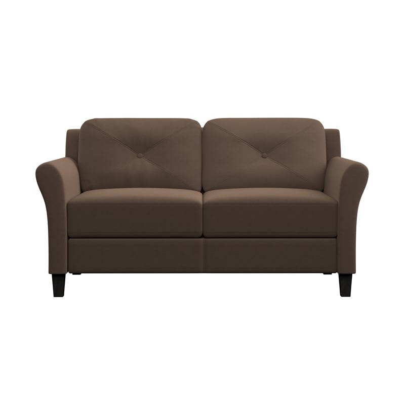 Bowery Hill Set of 2 Brown Microfiber Upholstered Stationary Sofa & Loveseat