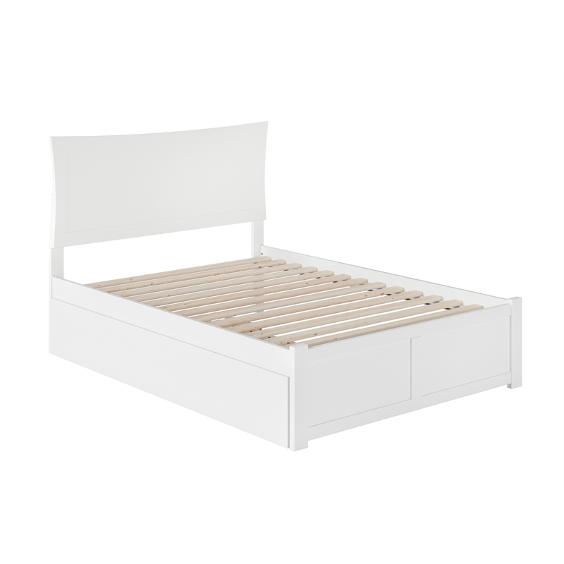 Bowery Hill Full Solid Wood Bed with Twin Trundle and USB Charger in White