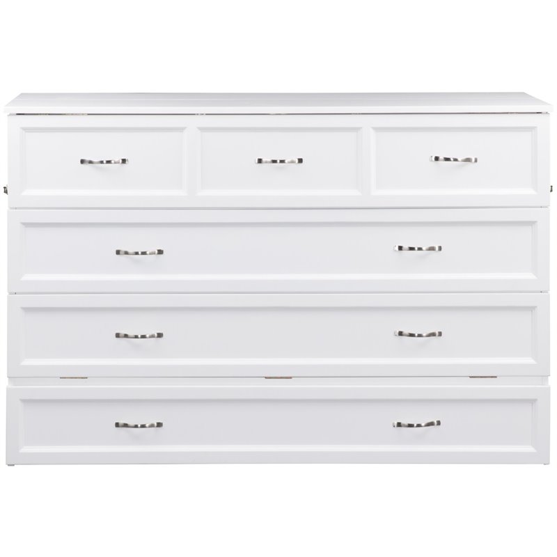 Bowery Hill Queen Solid Wood Modern Murphy Bed Chest with Mattress in White