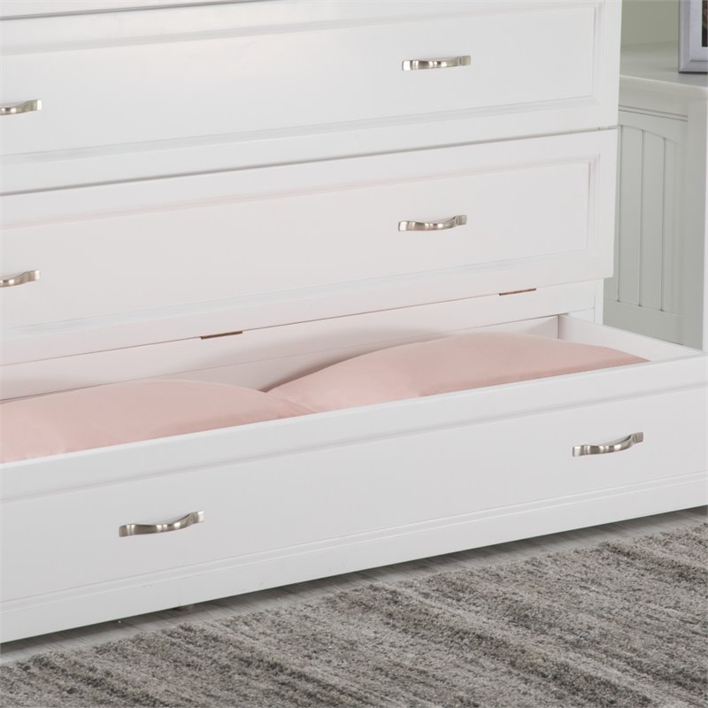Bowery Hill Queen Solid Wood Modern Murphy Bed Chest with Mattress in White