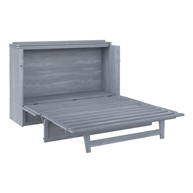 Bowery Hill Queen Solid Wood Modern Murphy Bed Chest with Mattress in Driftwood