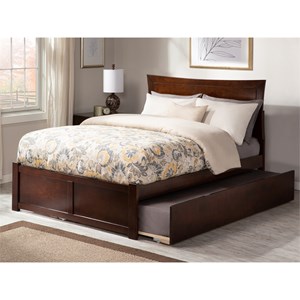 Bowery Hill Full Solid Wood Bed with Twin Trundle and USB Charger in Walnut