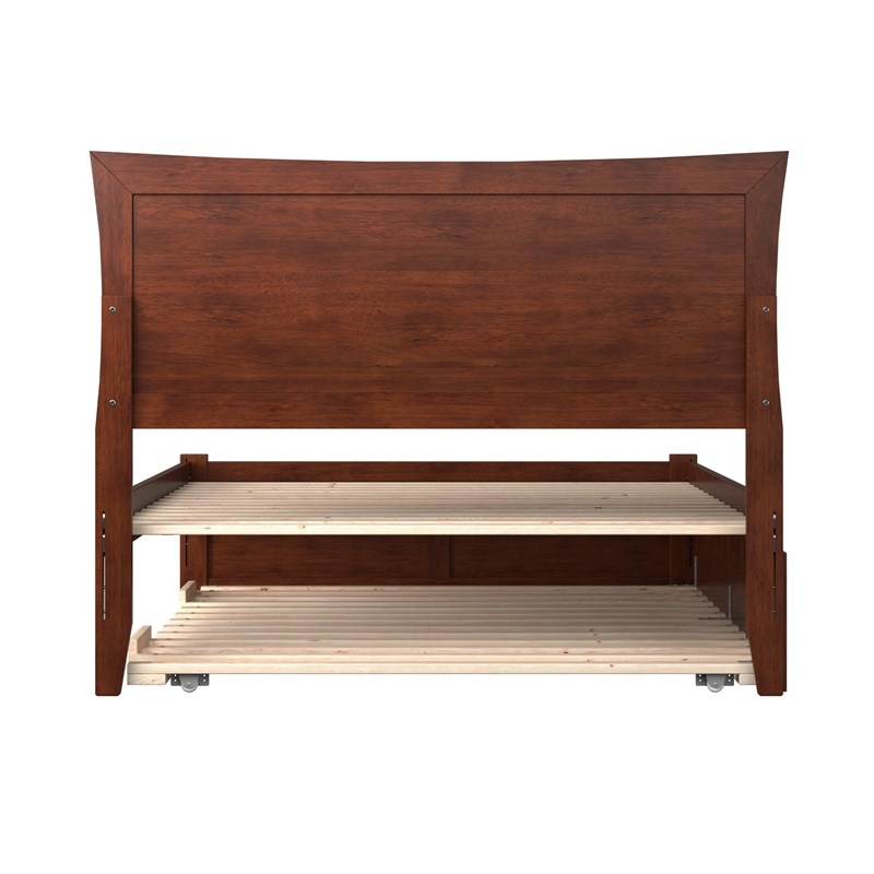Bowery Hill Full Solid Wood Bed with Twin Trundle and USB Charger in Walnut
